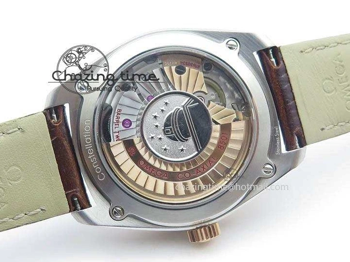 0214 Sporty Globemaster Master Chronometer SS RG V6F Best Edition Black Dial On Brown Leather Strap A 8270